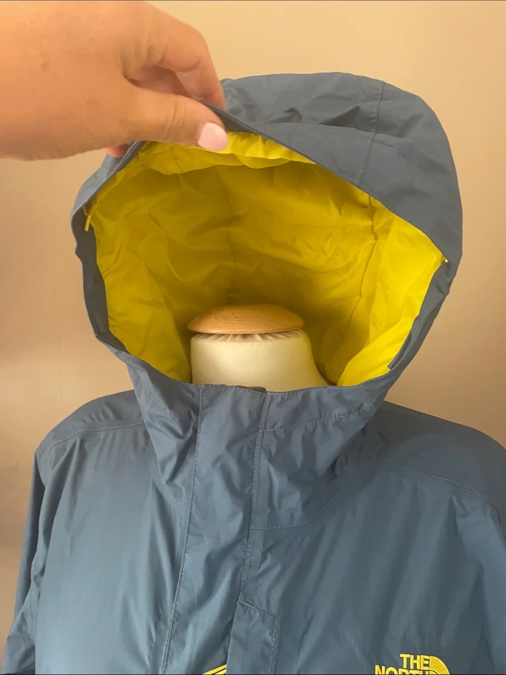 The North Face Men’s Teal Hooded Raincoat with  Yellow Accents
